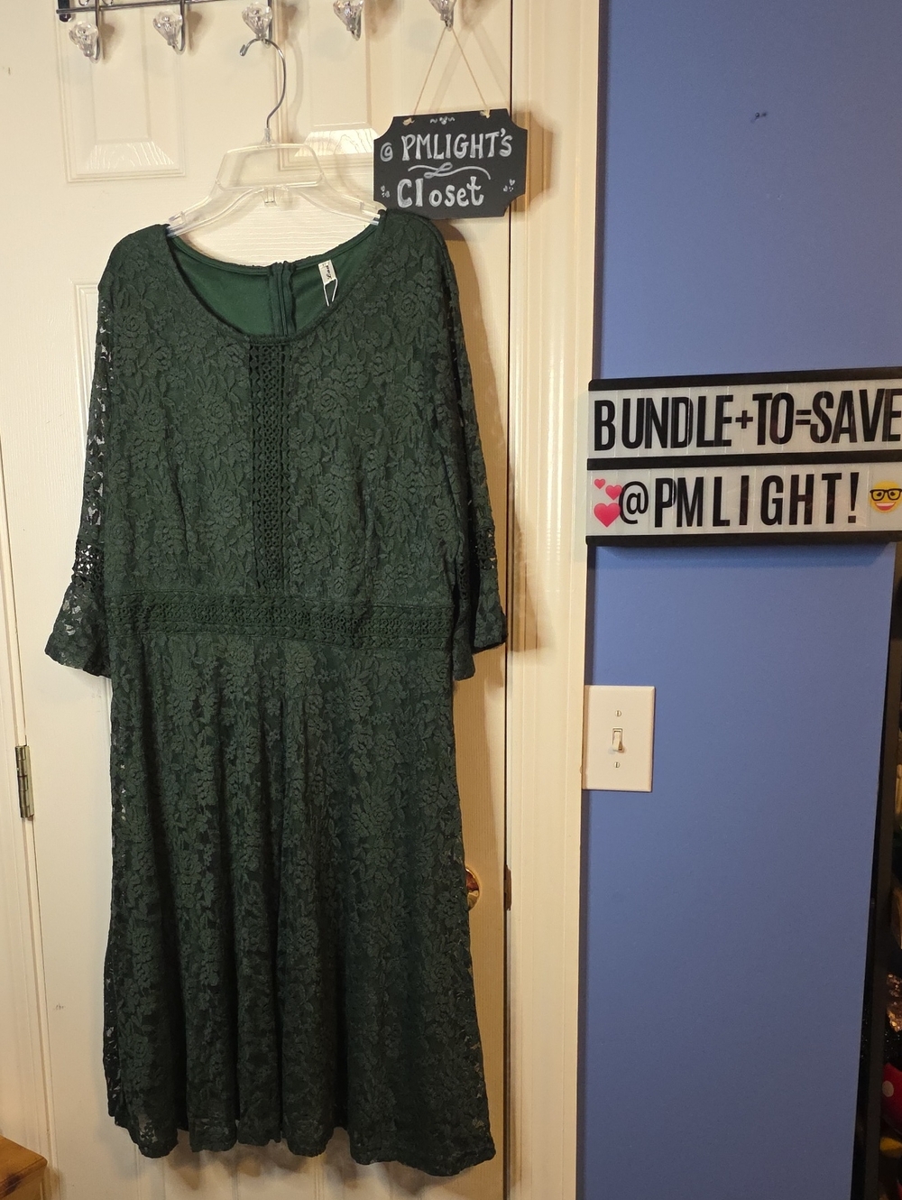 Twink Lady All Lace Dress in Deep Green XL New